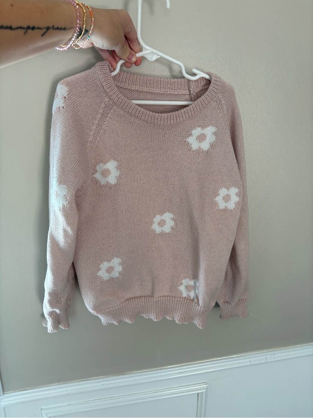 Kids  beige Floral Crewneck Sweater